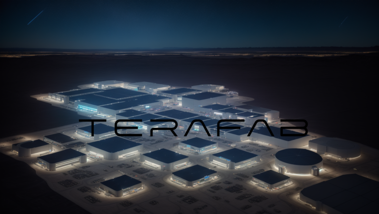 Illustration de l'usine de puces IA Terafab, projet commun de Tesla et SpaceX à Austin Texas