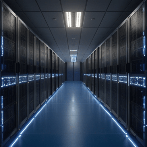 Datacenter européen symbolisant le cloud souverain européen de la Commission, article BelgaCore. Généré par Amuse AI.