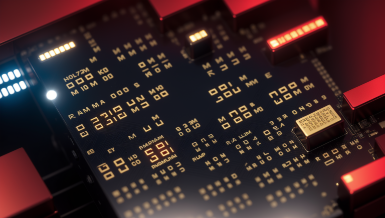 Barrette RAM DDR5 en gros plan — baisse prix RAM 2026 après l'affaire OpenAI DRAM, généré par Amuse AI.